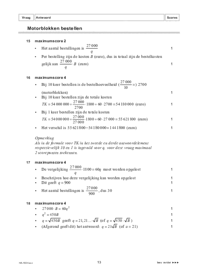 Correctievoorschrift examen HAVO wiskunde A 2022, tijdvak 1. Pagina 13
