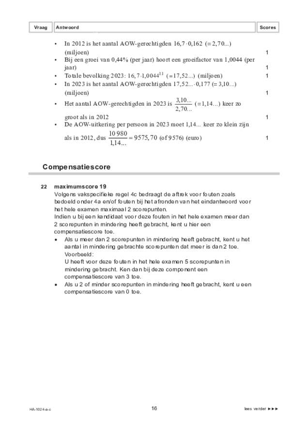 Correctievoorschrift examen HAVO wiskunde A 2022, tijdvak 1. Pagina 16