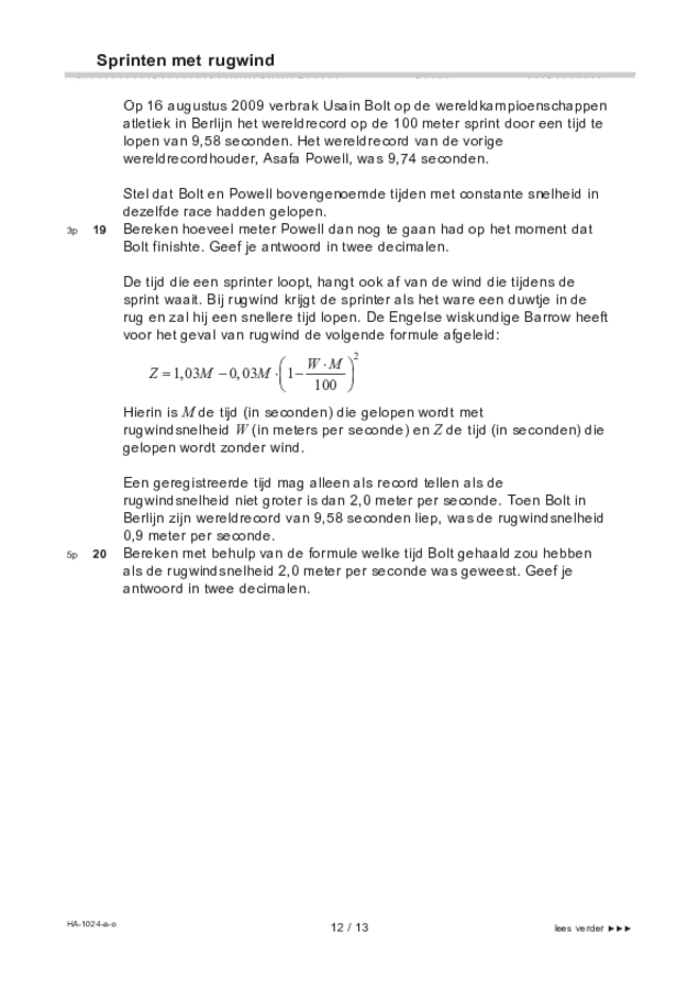Opgaven examen HAVO wiskunde A 2022, tijdvak 1. Pagina 12