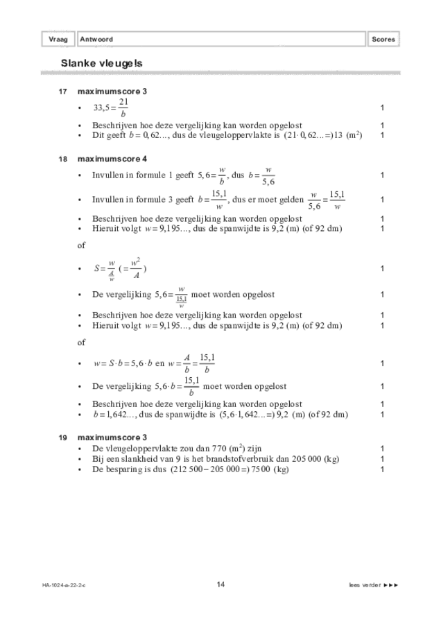 Correctievoorschrift examen HAVO wiskunde A 2022, tijdvak 2. Pagina 14