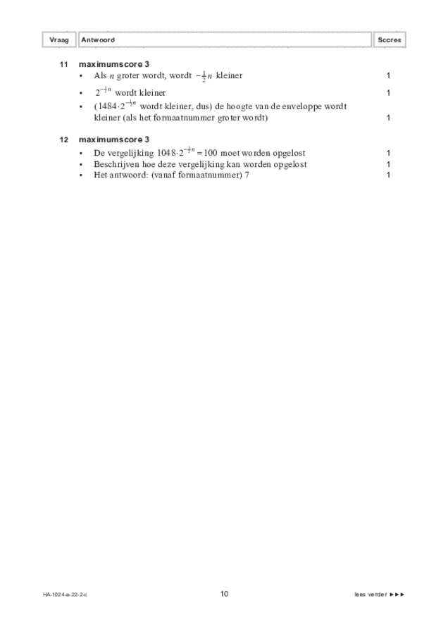 Correctievoorschrift examen HAVO wiskunde A 2022, tijdvak 2. Pagina 10