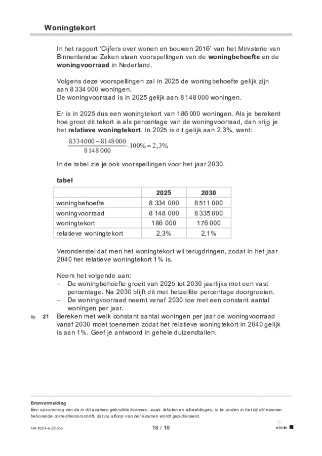 Opgaven examen HAVO wiskunde A 2022, tijdvak 2. Pagina 18
