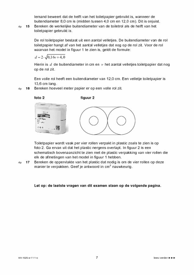 Opgaven examen HAVO wiskunde B 2011, tijdvak 1. Pagina 7