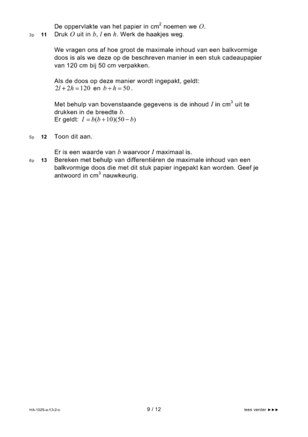 Opgaven examen HAVO wiskunde B 2013, tijdvak 2. Pagina 9