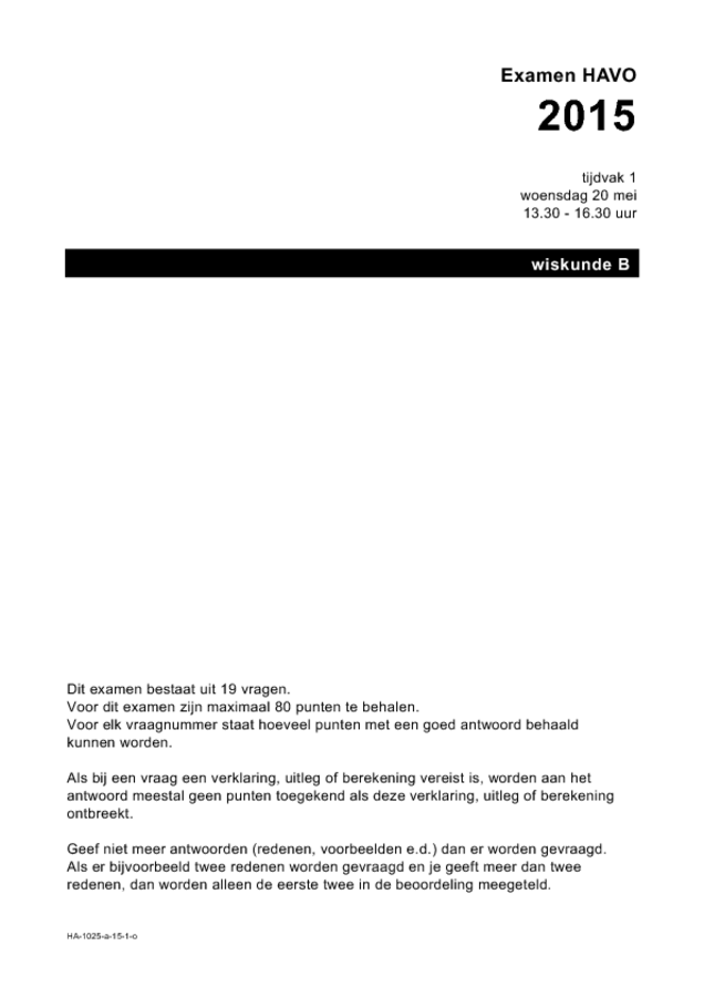 Wiskunde B Eindexamens HAVO (Opgaven) - Eindexamens.NU - Eindexamen ...