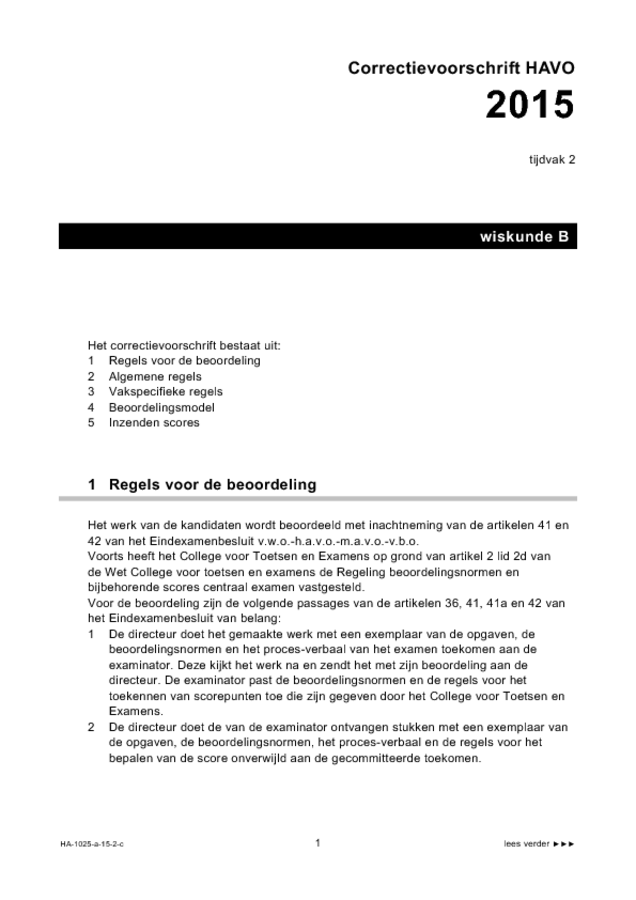Correctievoorschrift examen HAVO wiskunde B 2015, tijdvak 2. Pagina 1