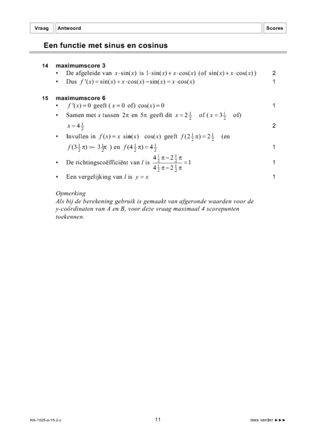 Correctievoorschrift examen HAVO wiskunde B 2015, tijdvak 2. Pagina 11
