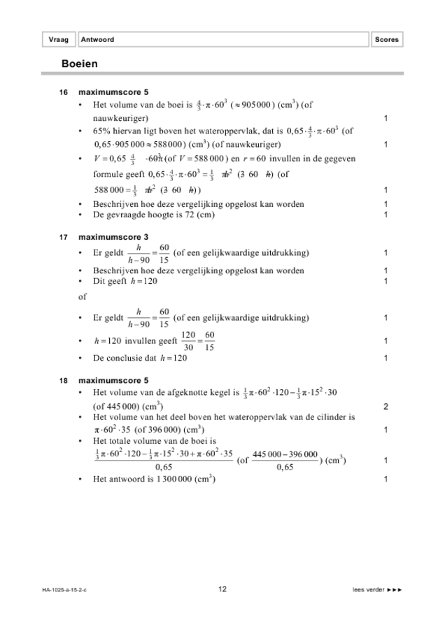 Correctievoorschrift examen HAVO wiskunde B 2015, tijdvak 2. Pagina 12