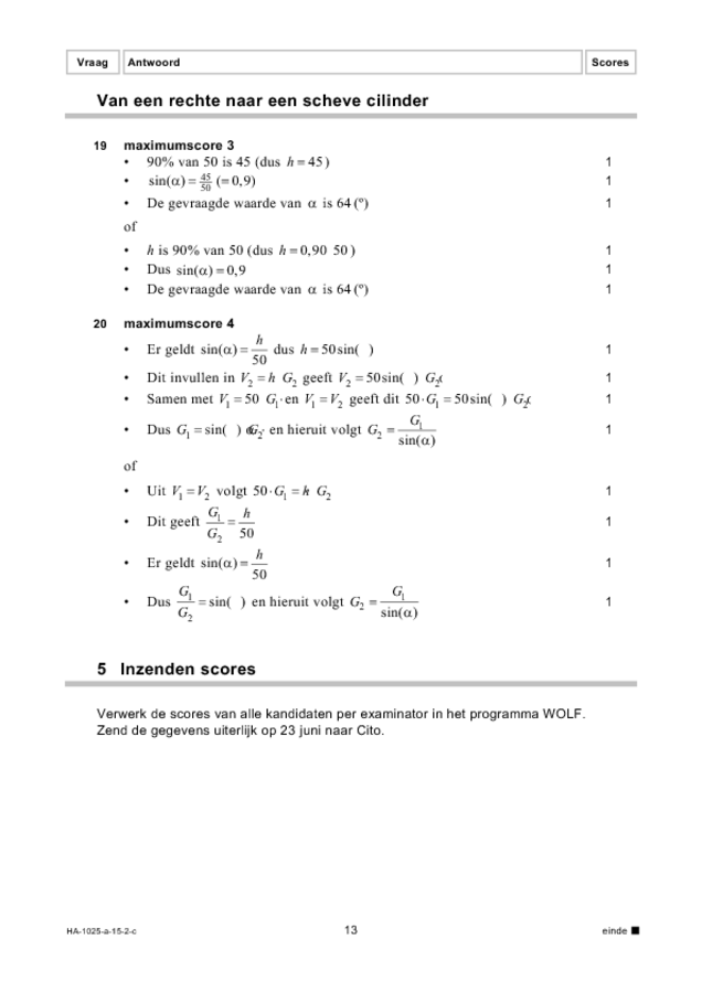 Correctievoorschrift examen HAVO wiskunde B 2015, tijdvak 2. Pagina 13