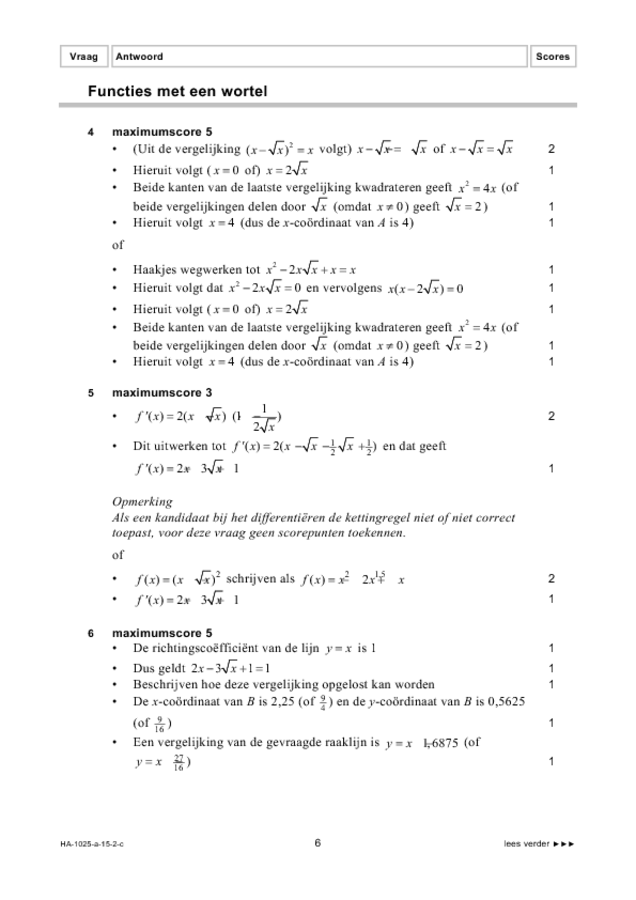 Correctievoorschrift examen HAVO wiskunde B 2015, tijdvak 2. Pagina 6