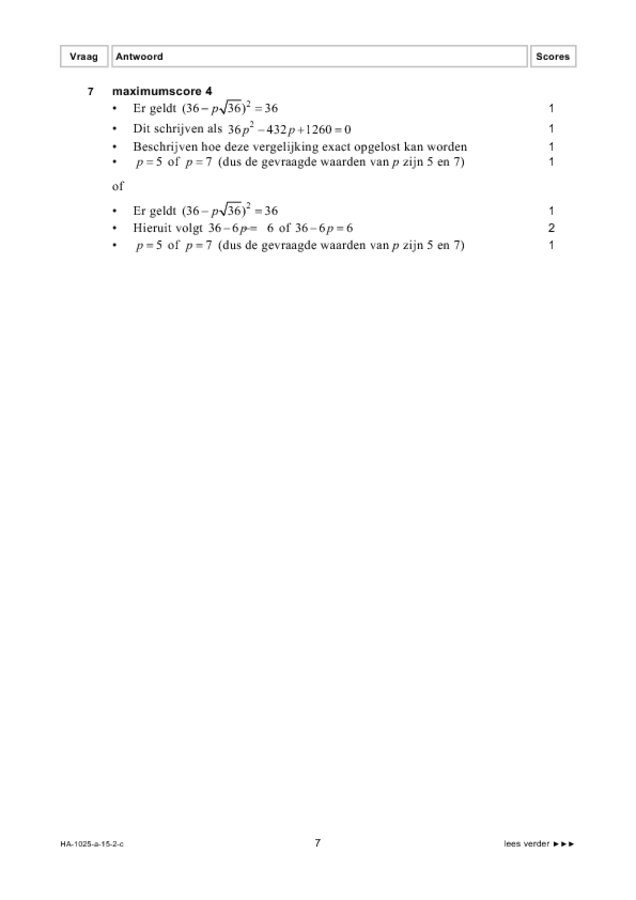 Correctievoorschrift examen HAVO wiskunde B 2015, tijdvak 2. Pagina 7