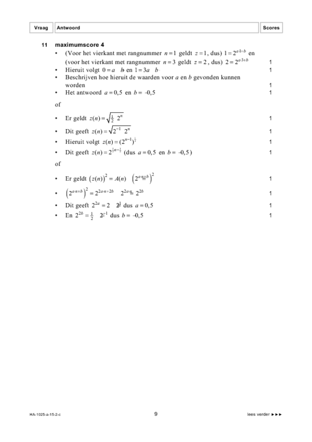 Correctievoorschrift examen HAVO wiskunde B 2015, tijdvak 2. Pagina 9
