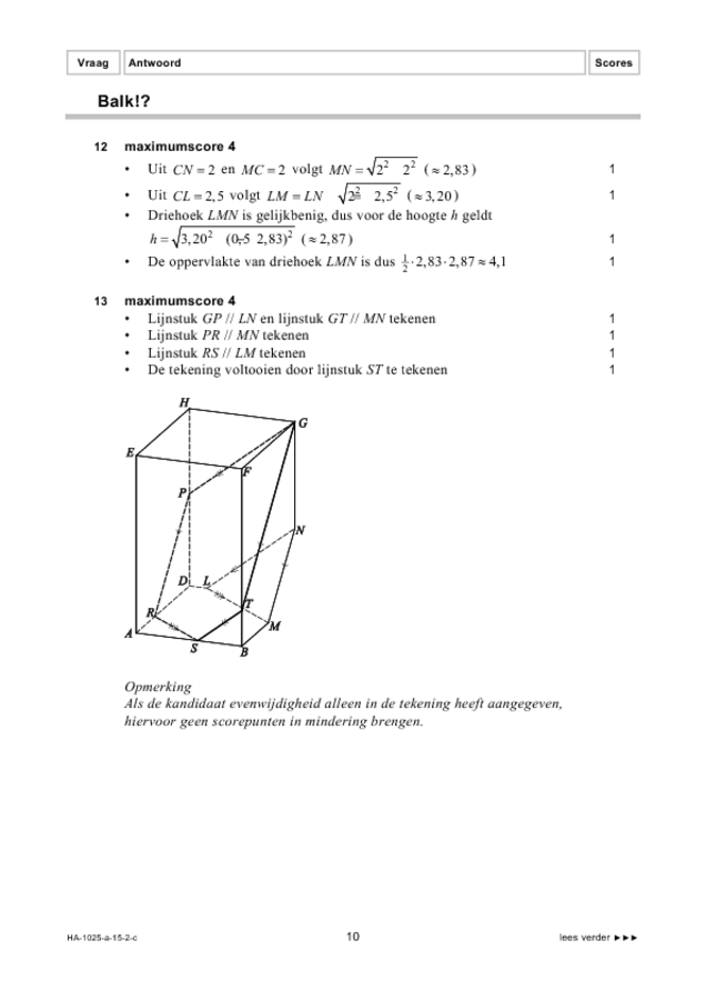 Correctievoorschrift examen HAVO wiskunde B 2015, tijdvak 2. Pagina 10