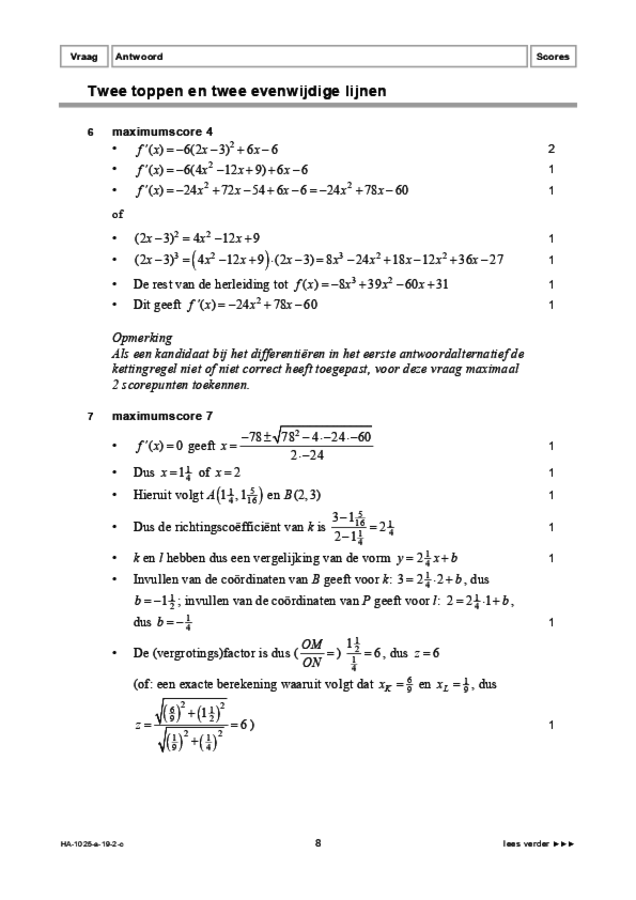 Correctievoorschrift examen HAVO wiskunde B 2019, tijdvak 2. Pagina 8