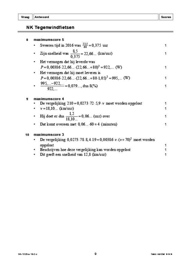 Correctievoorschrift examen HAVO wiskunde B 2019, tijdvak 2. Pagina 9
