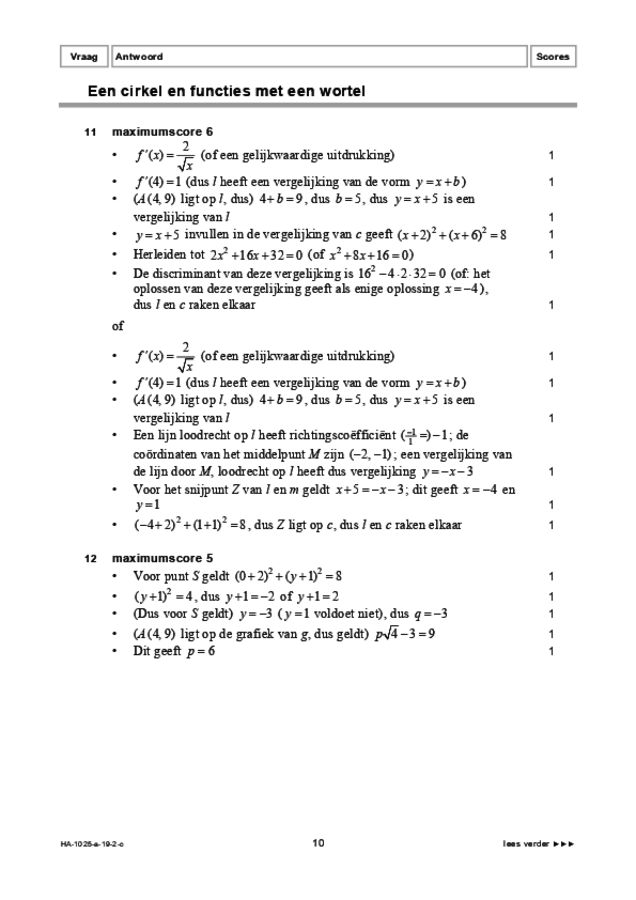 Correctievoorschrift examen HAVO wiskunde B 2019, tijdvak 2. Pagina 10