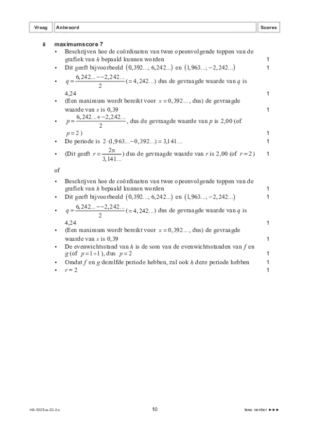 Correctievoorschrift examen HAVO wiskunde B 2022, tijdvak 2. Pagina 10