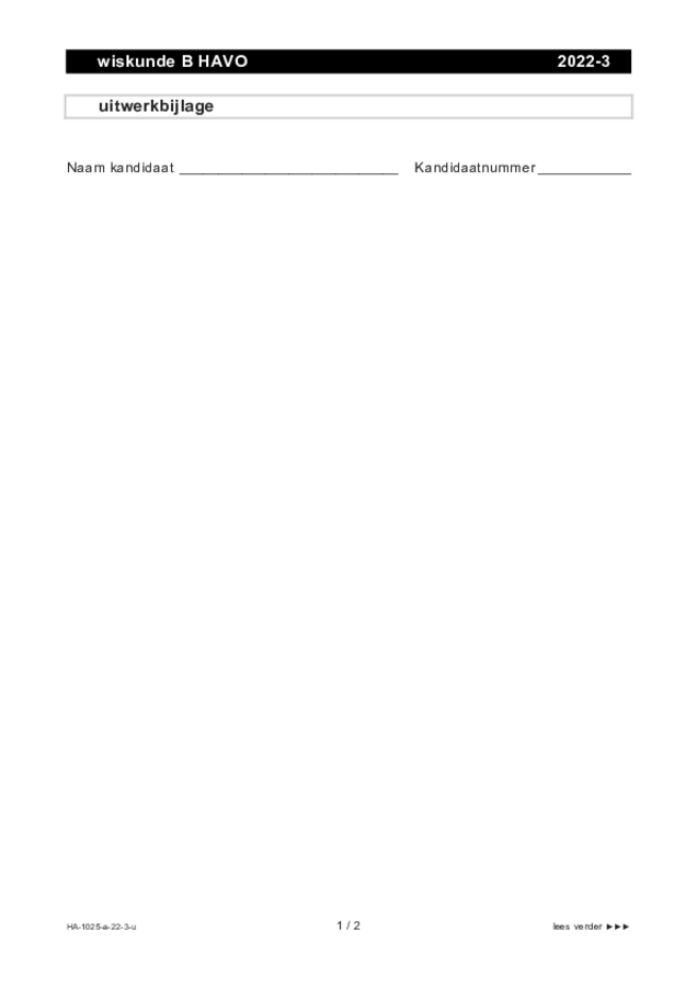 Uitwerkbijlage examen HAVO wiskunde B 2022, tijdvak 3. Pagina 1