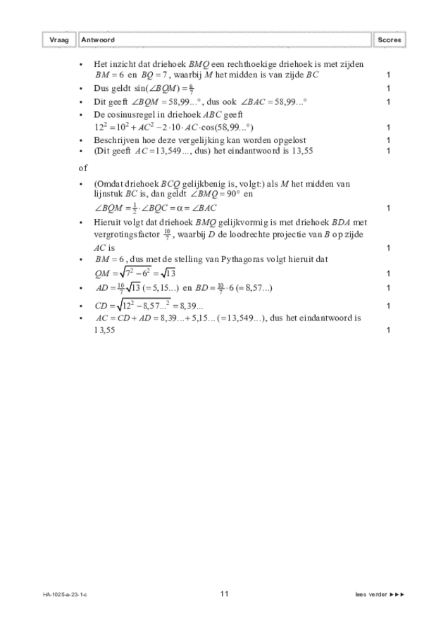 Correctievoorschrift examen HAVO wiskunde B 2023, tijdvak 1. Pagina 11