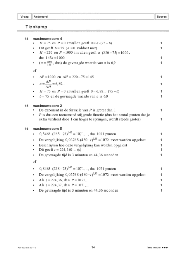 Correctievoorschrift examen HAVO wiskunde B 2023, tijdvak 1. Pagina 14