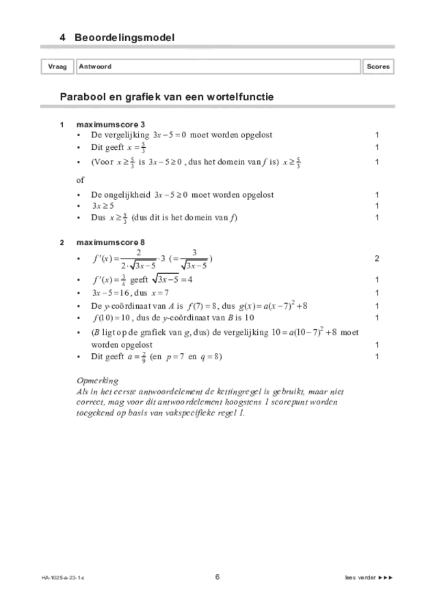 Correctievoorschrift examen HAVO wiskunde B 2023, tijdvak 1. Pagina 6