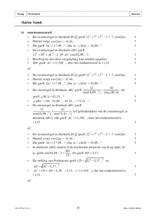 Correctievoorschrift examen HAVO wiskunde B 2023, tijdvak 1. Pagina 10