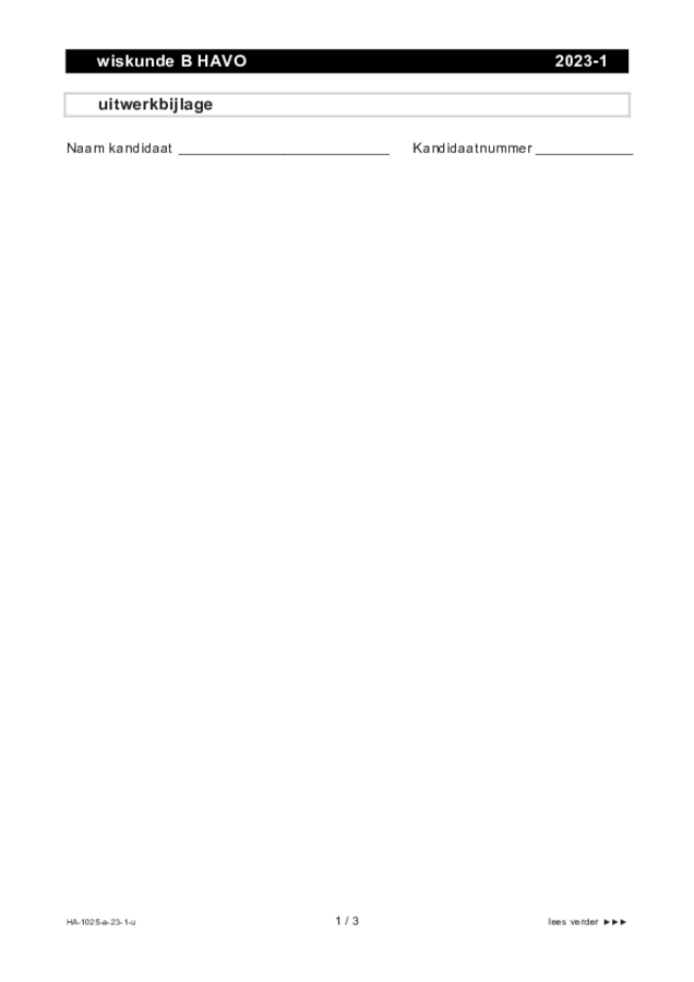 Uitwerkbijlage examen HAVO wiskunde B 2023, tijdvak 1. Pagina 1