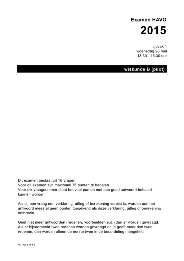 Opgaven examen HAVO wiskunde B 2015, tijdvak 1. Pagina 1