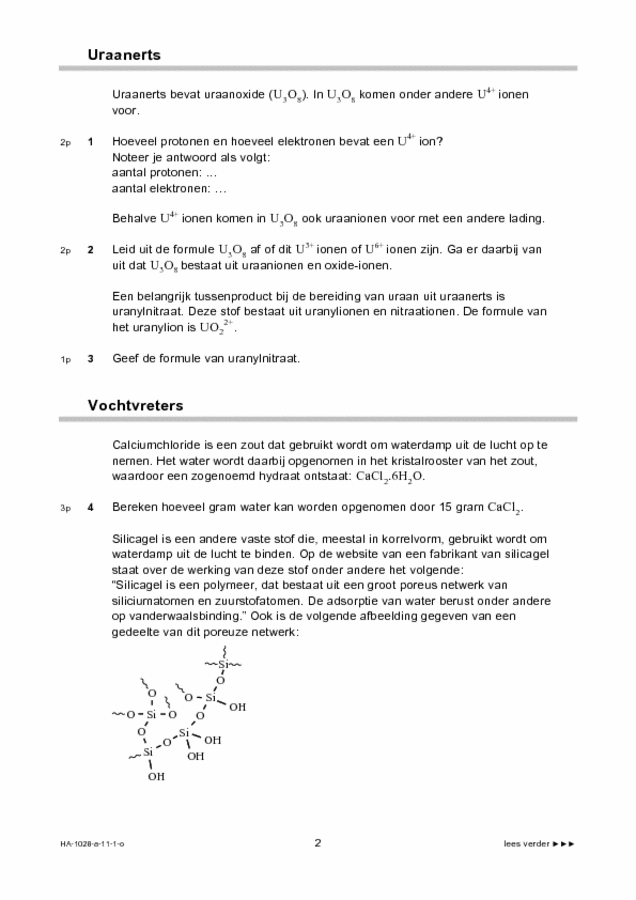 Opgaven examen HAVO scheikunde 2011, tijdvak 1. Pagina 2