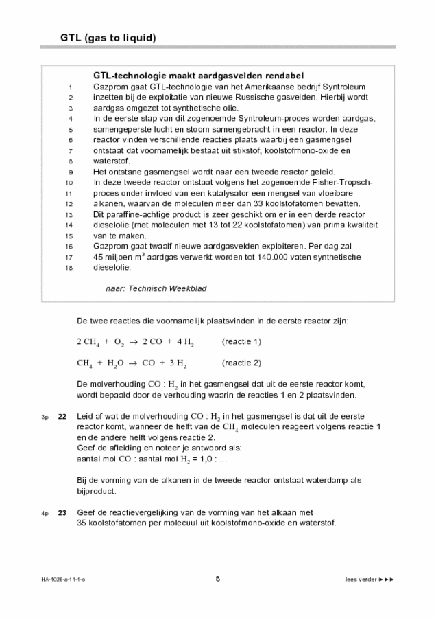 Opgaven examen HAVO scheikunde 2011, tijdvak 1. Pagina 8