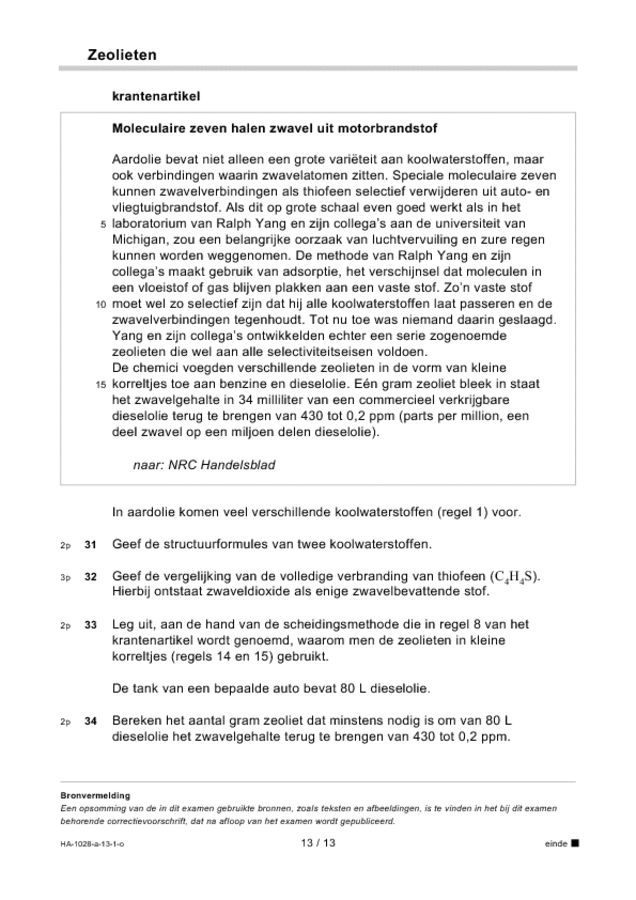 Opgaven examen HAVO scheikunde 2013, tijdvak 1. Pagina 13