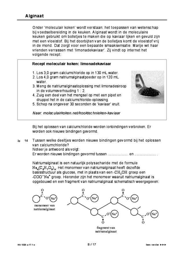 Opgaven t.b.v. spraaksynthese examen HAVO scheikunde 2017, tijdvak 1. Pagina 8