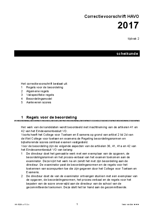 Correctievoorschrift examen HAVO scheikunde 2017, tijdvak 2. Pagina 1