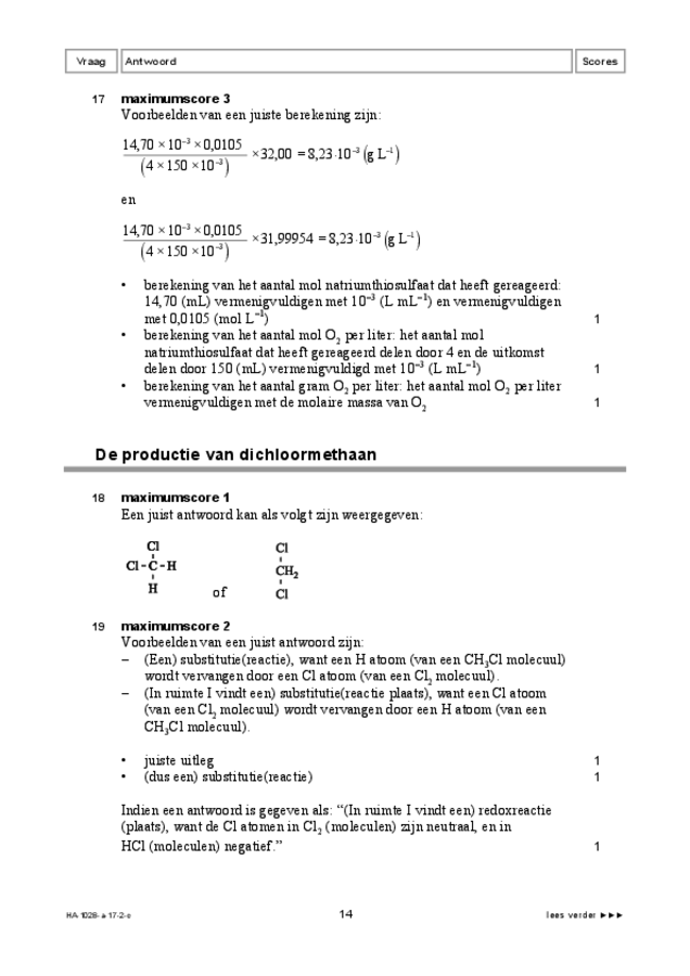 Correctievoorschrift examen HAVO scheikunde 2017, tijdvak 2. Pagina 14