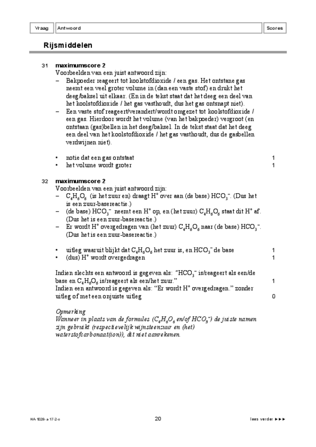 Correctievoorschrift examen HAVO scheikunde 2017, tijdvak 2. Pagina 20
