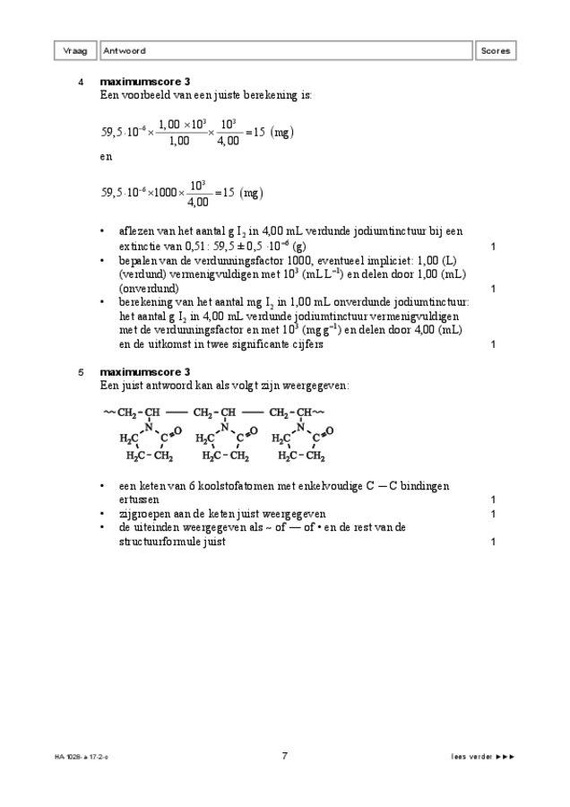 Correctievoorschrift examen HAVO scheikunde 2017, tijdvak 2. Pagina 7