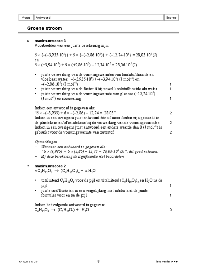 Correctievoorschrift examen HAVO scheikunde 2017, tijdvak 2. Pagina 8