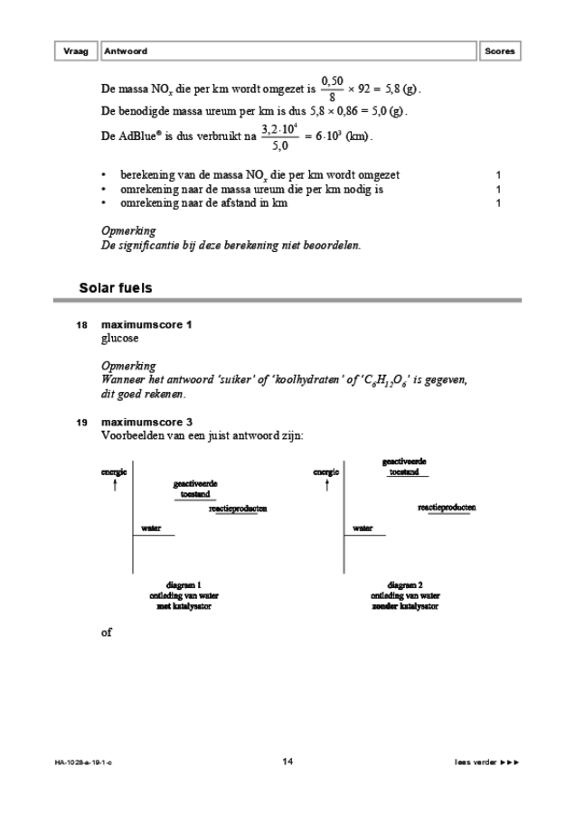 Correctievoorschrift examen HAVO scheikunde 2019, tijdvak 1. Pagina 14