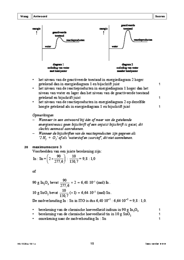 Correctievoorschrift examen HAVO scheikunde 2019, tijdvak 1. Pagina 15