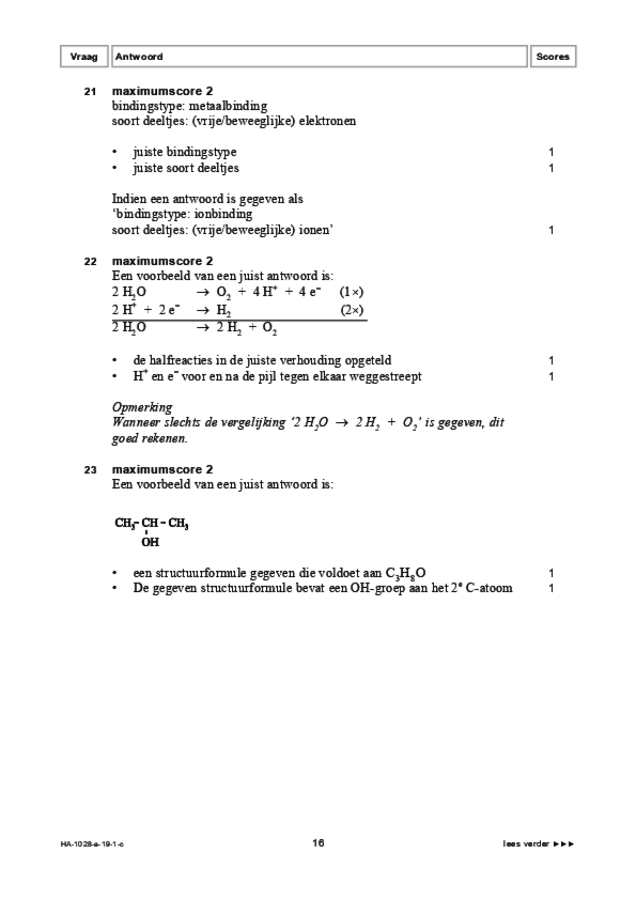 Correctievoorschrift examen HAVO scheikunde 2019, tijdvak 1. Pagina 16