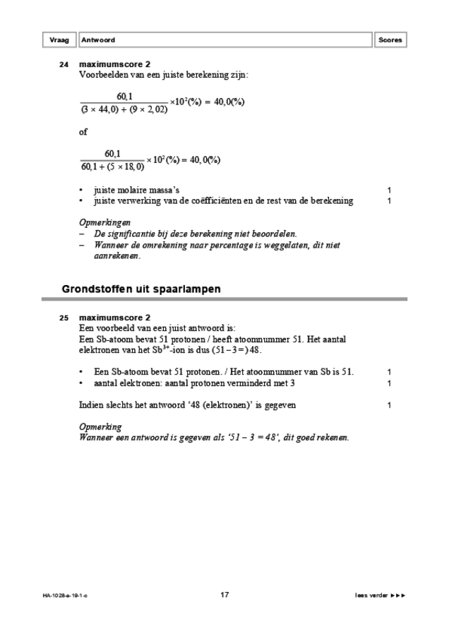 Correctievoorschrift examen HAVO scheikunde 2019, tijdvak 1. Pagina 17
