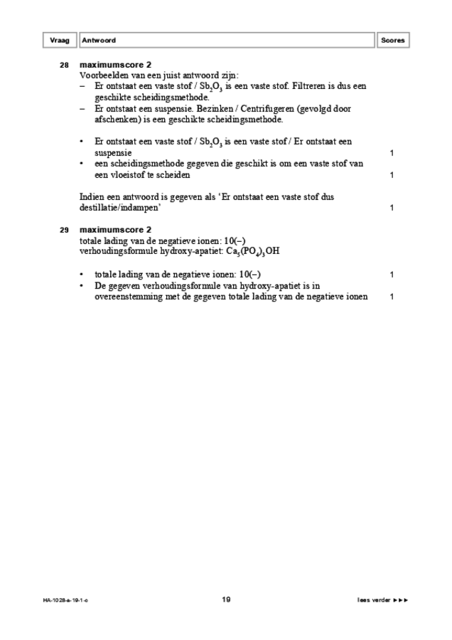 Correctievoorschrift examen HAVO scheikunde 2019, tijdvak 1. Pagina 19