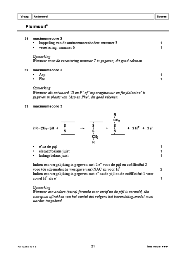 Correctievoorschrift examen HAVO scheikunde 2019, tijdvak 1. Pagina 21