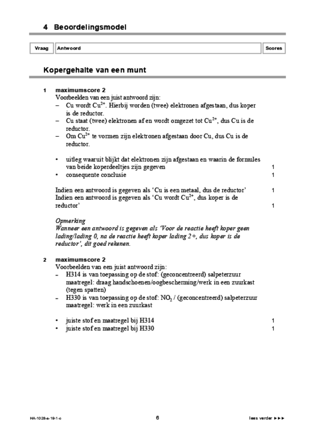 Correctievoorschrift examen HAVO scheikunde 2019, tijdvak 1. Pagina 6