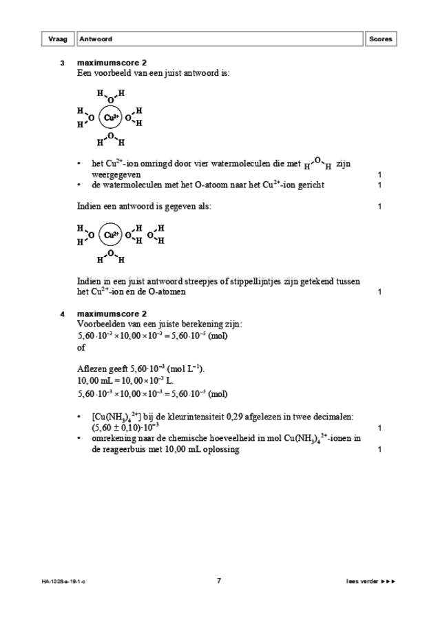 Correctievoorschrift examen HAVO scheikunde 2019, tijdvak 1. Pagina 7