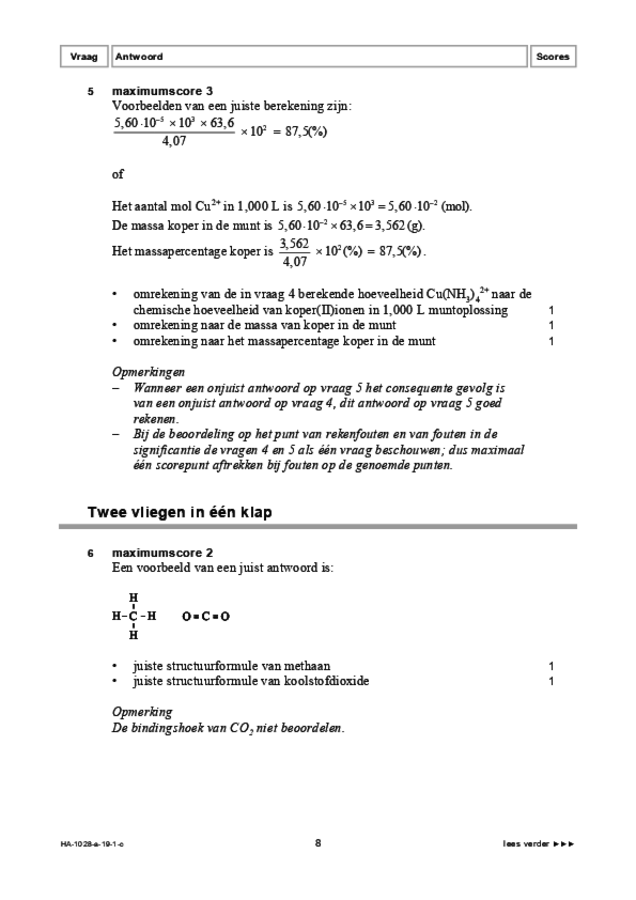 Correctievoorschrift examen HAVO scheikunde 2019, tijdvak 1. Pagina 8