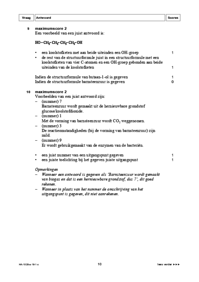 Correctievoorschrift examen HAVO scheikunde 2019, tijdvak 1. Pagina 10