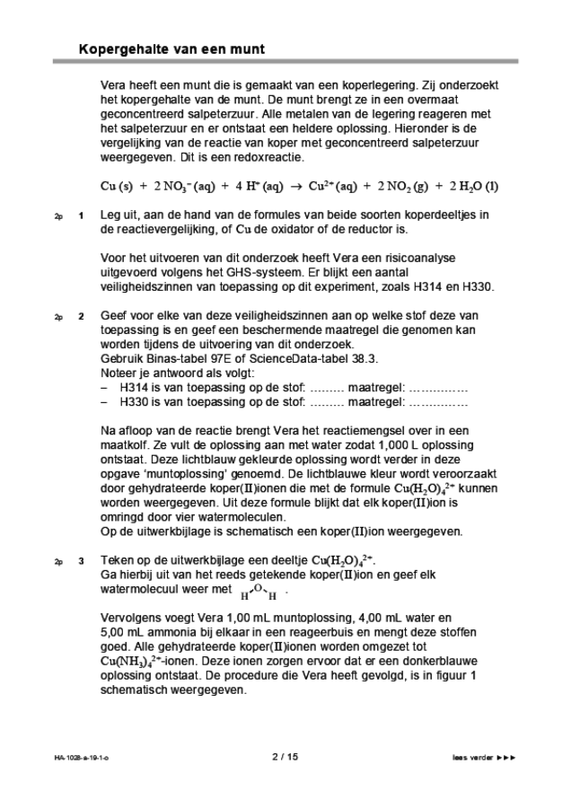 Opgaven examen HAVO scheikunde 2019, tijdvak 1. Pagina 2