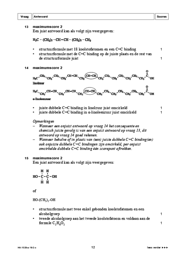 Correctievoorschrift examen HAVO scheikunde 2019, tijdvak 2. Pagina 12