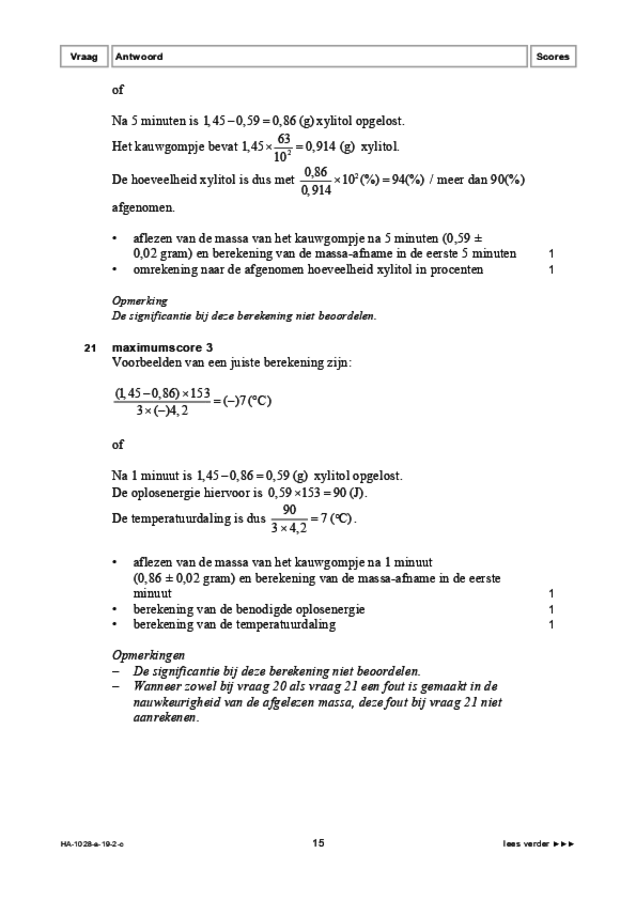 Correctievoorschrift examen HAVO scheikunde 2019, tijdvak 2. Pagina 15
